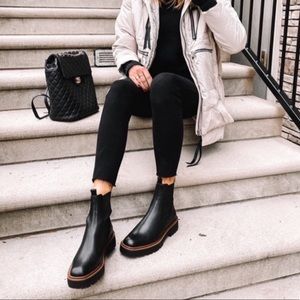 NEW SAM EDELMAN Laguna Waterproof Lug Sole Chelsea Boot Black Leather Size 10 US